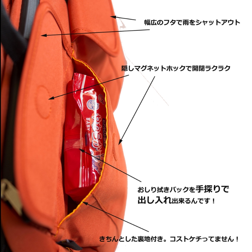 旅行鞄の決定版 ファザーズバッグ agnate ノールック耐雨ポケット（TRICKS ホームページより）