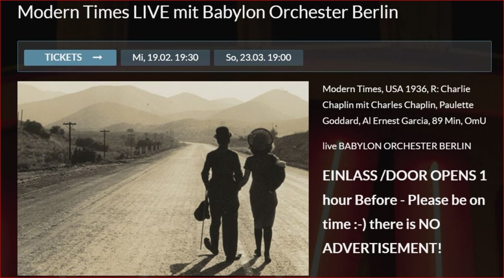 映画『モダン・タイムス』上映告知 @Kino Babylon Berlin