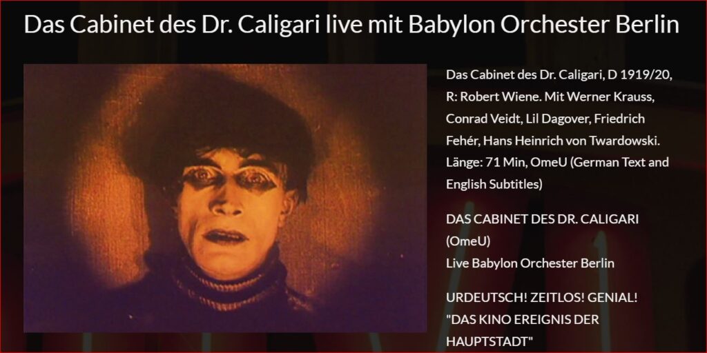 映画『カリガリ博士』上映告知 @Kino Babylon Berlin