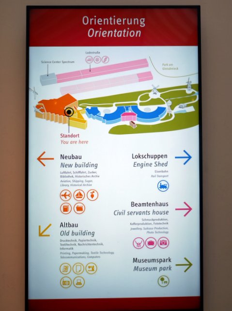 館内地図のオレンジ部分が航空機展示 @Deutsches Technikmuseum Berlin